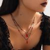 Dark Gothic imitation crystal pendant, multi-layer necklace, retro necklace, water drop-shaped necklace