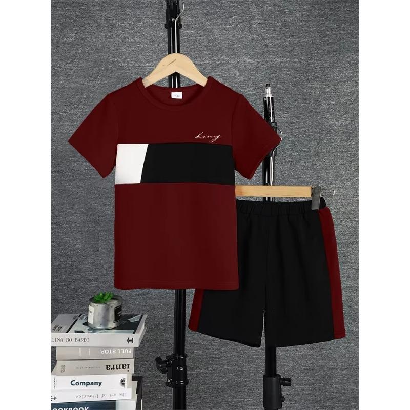 2-teiliges Herren Freizeit Colorblock Kurzarm T-Shirt & Shorts Set, Bequeme Sommer Herrenbekleidung