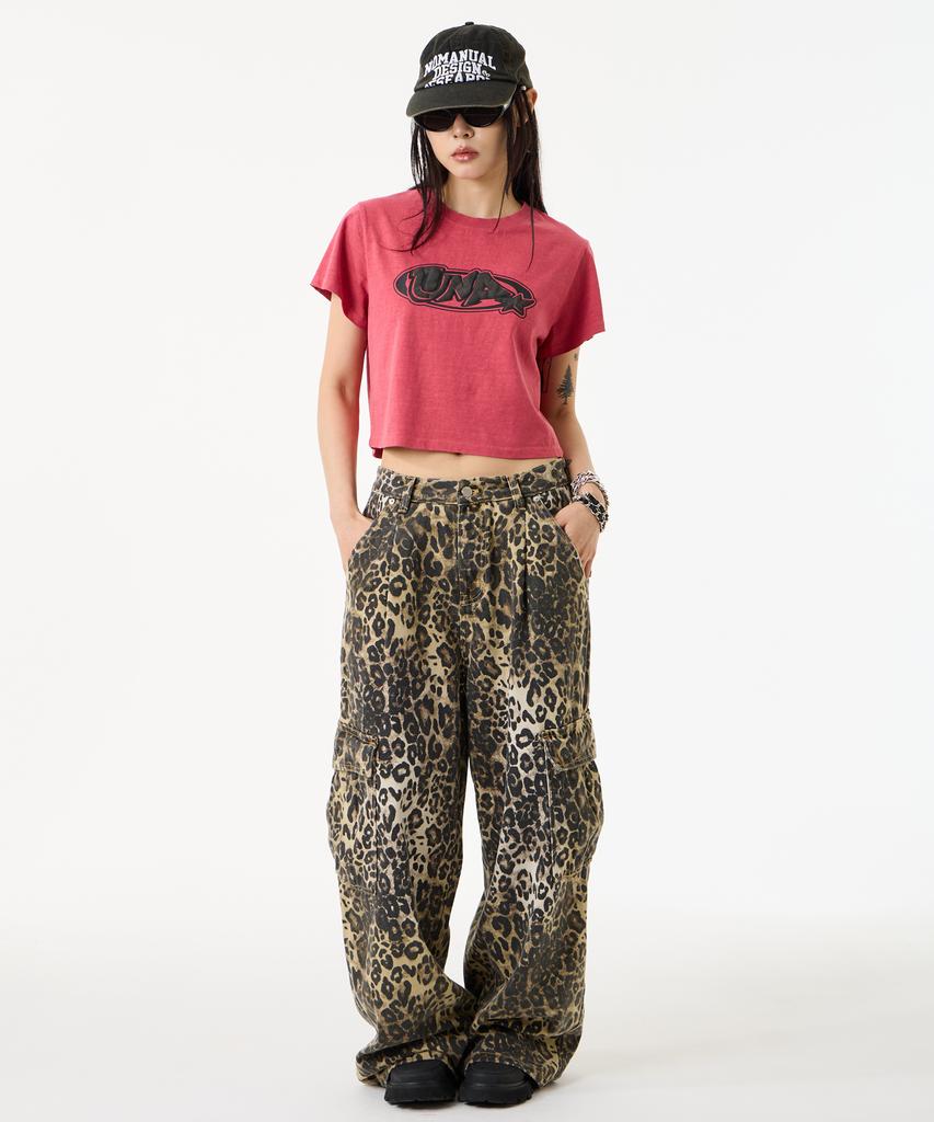 UNKNOWN PLANET Leopard Wide Cargo Pants Brown