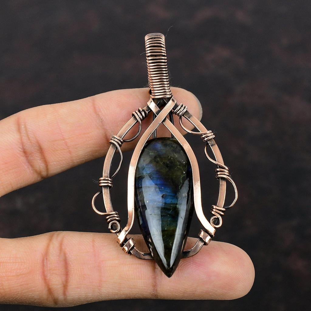 Labradorite Pendant Copper Wire Wrapped Pendant Handmade Gemstone Pendant Labradorite Copper Jewelry Anniversary Gift Wire Wrapped Jewelry