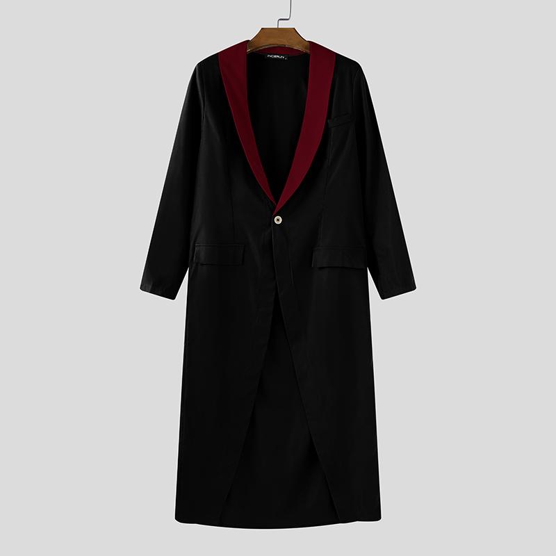 

INCERUN Мужской кардиган блейзер с длинным рукавом, сшивной, на одной пуговице, с высокими разрезами, повседневный S