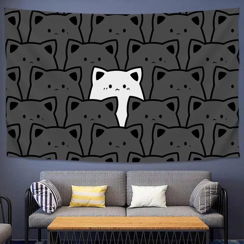 Nordic Style Tapestry Minimalist Cat Wall Hanging Japanese Kawaii Array for Dorm Room Living Room Decor
