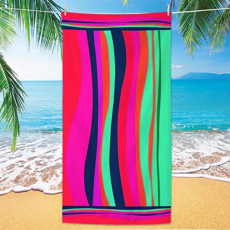 New Striped Microfiber Beach Towel HD Digital Printed Large Size Quick Dry Absorbent Adult Swimming Bath Towel Travel Beach