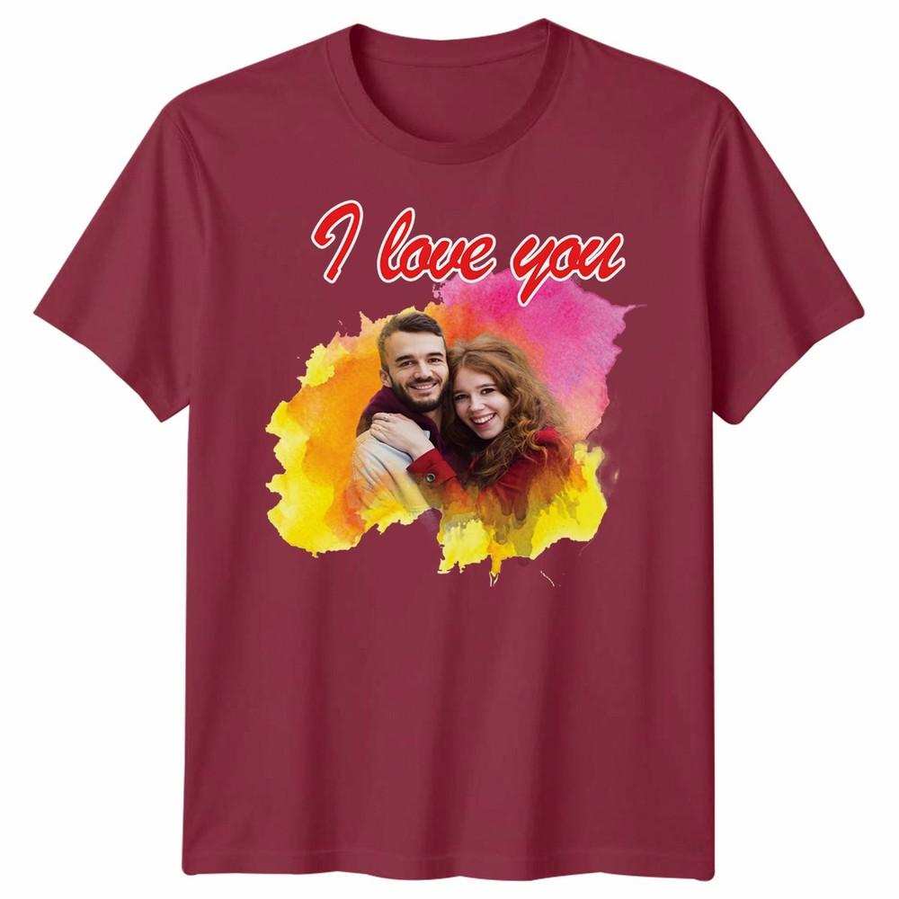 Custom Photo Personalised I Love You Couple Unisex Tshirt Valentines Gift