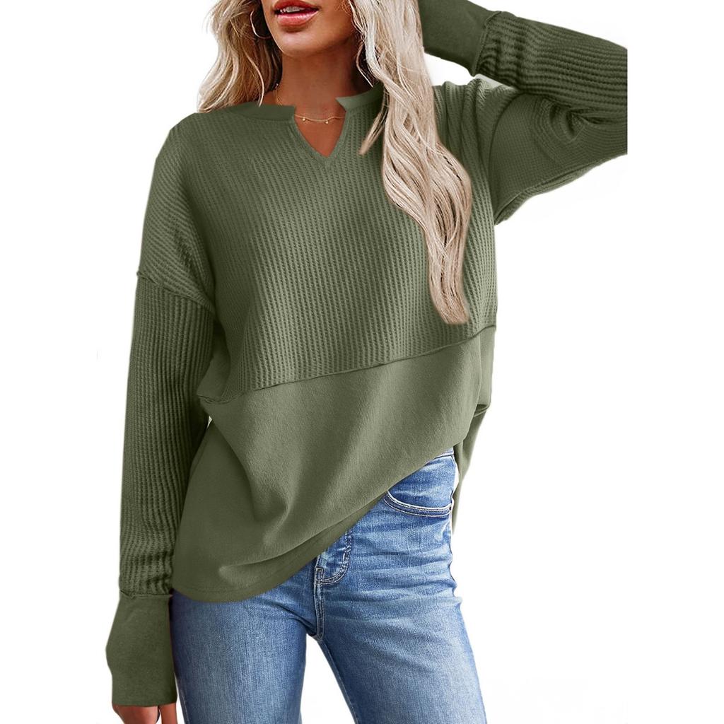 IHUASU Autumn Winter Women's Casual Shirt Solid Color Long Sleeve Splicing Solid Color Loose Hoodie Women On