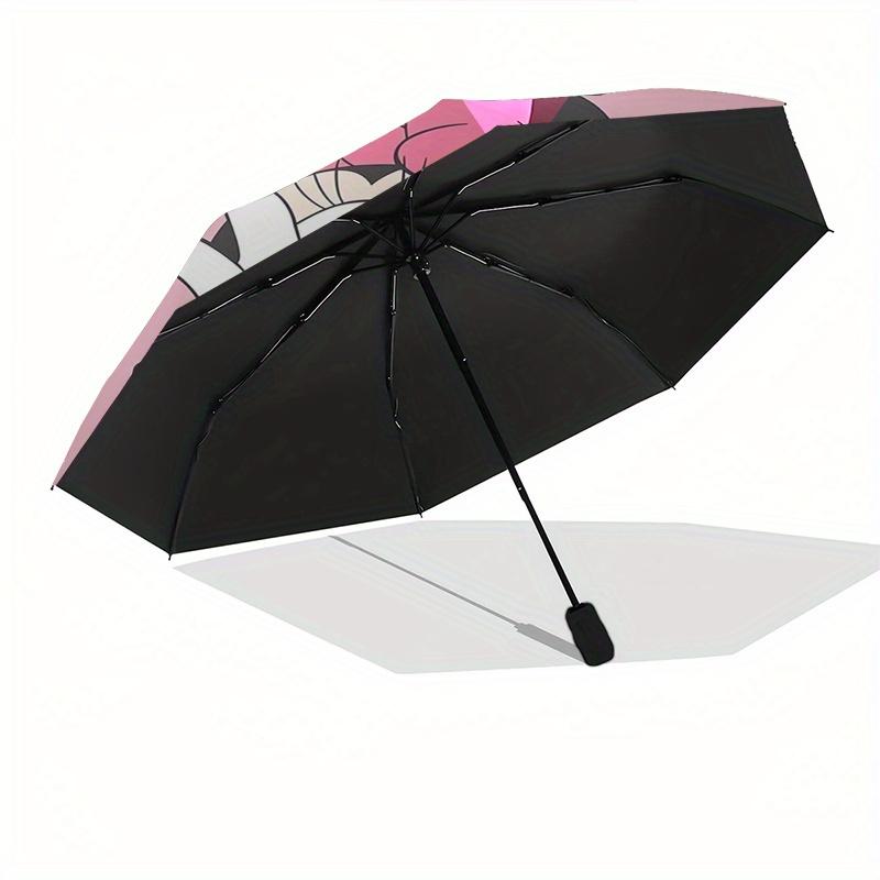 Minnie Mouse,Pink Bow Automatic Folding Umbrella Simple 8 Rib Design, Bright Cartoon Pattern, Durable Iron Frame, Suitable For Travel, Out