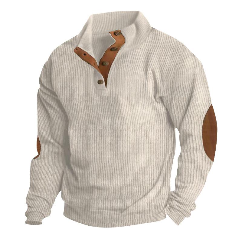 Herren Pullover Outdoor Casual Geknöpft Stehkragen Langarm Pit Strip Cord Sweatshirt Herbst Winter Mode
