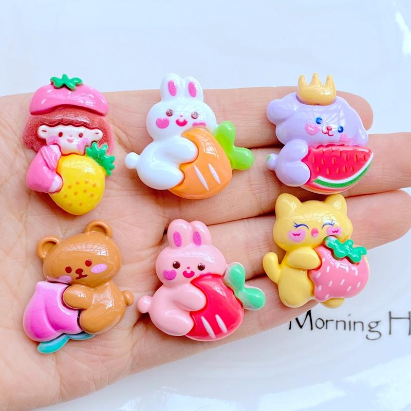 10 Stück Neu Mini Niedlich Cartoon Hase Hund Bär Obst Serie Flache Rückseite Harz Scrapbooking DIY Schmuck Bastel Dekoration Zubehör