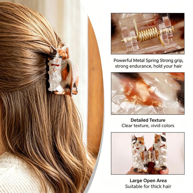 Cat Print Cute Hair Claw Clip Anti Slip Strong Hold Shark Clip for Girls Outdoor Sports Portable Hair Accessory
