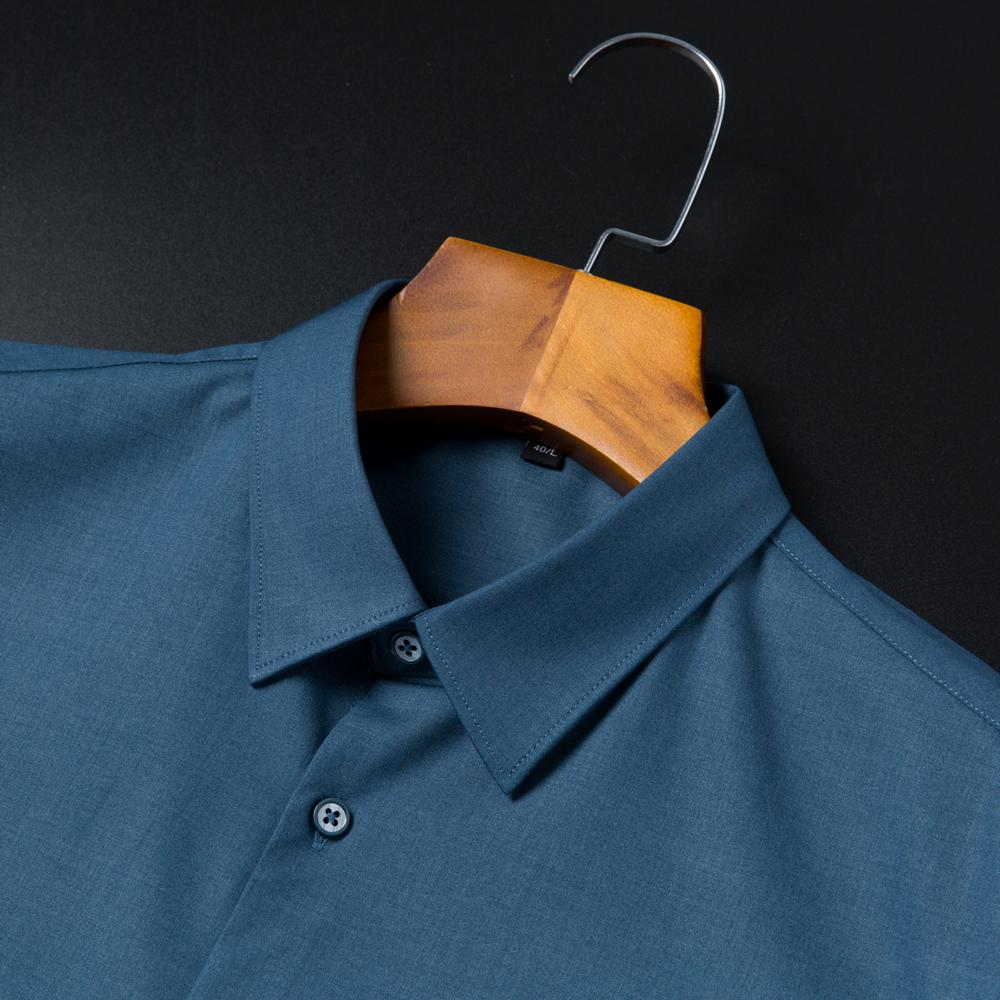 Luxury Designer Stretch Menswear Clothing Business Regular Fit Wrinkle-Free Soild Long Sleeve Button-up Shirts without Pocket