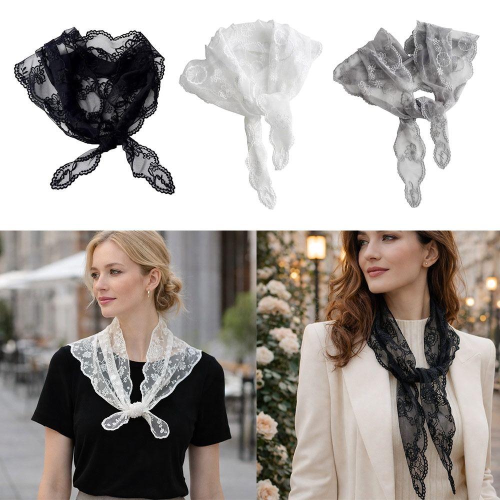 Fashion Floral Pattern Lace Scarf Embroidered Hollow Triangle Headscarf Lightweight Women Headscarf