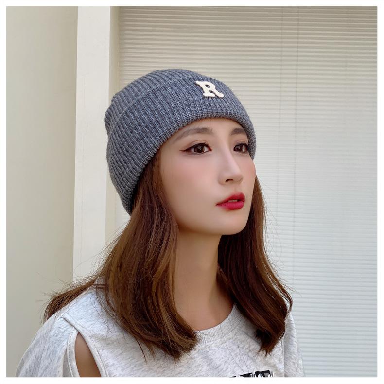 Winter Knitted Hat for Women Warm Pullover Hat P Shaped Bag Head Trendy Face Small Korean Version Wool Hat Men