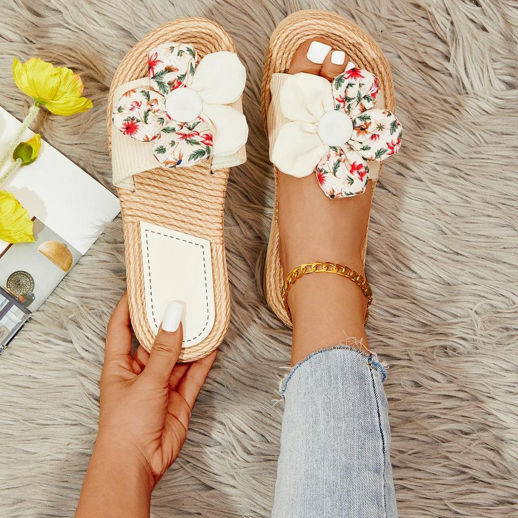 Sandales plates à enfiler pour femme, patchwork floral, une pièce, tendance et décontractées