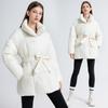 Winter Schlanker Damen Daunen Baumwollparka Knielang Kapuze Gürtel Mantel Gesteppte Jacke