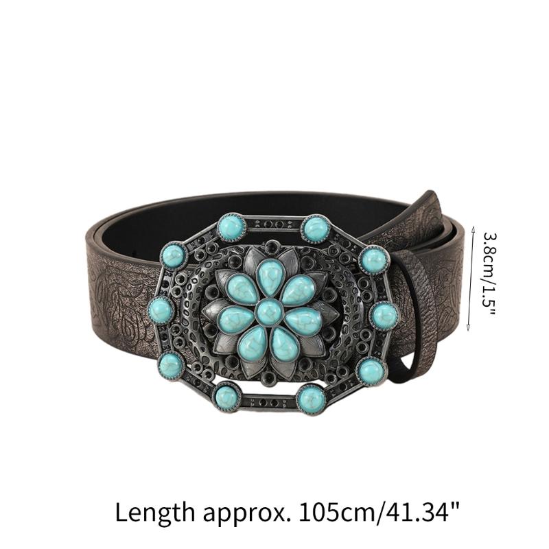 Modischer Jeansgürtel mit Schnalle All-Match-Design Westlicher Cowgirl-Hüftgürtel Gravierte Saphir-Gürtelverzierungen