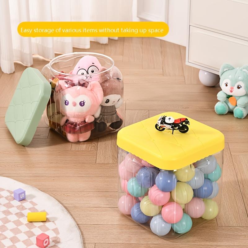 Transparent Square Storage Stool with Flip-Top Lid - Large Capacity Multi-Functional Organizer for Toys and Accessories