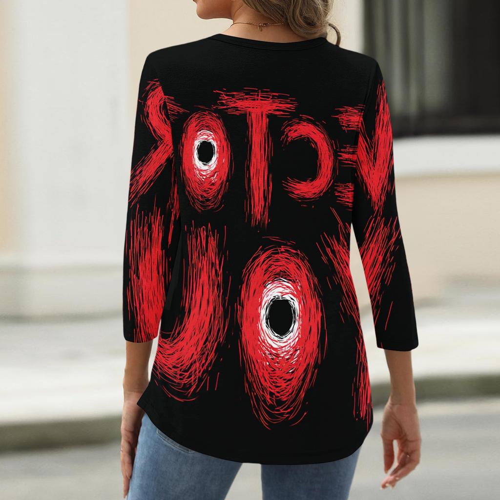 Women's Casual Round Neck Three Quarter Sleeve Halloween Print T Shirt Top Lightweight Comfortable Fit for Everyday Wear