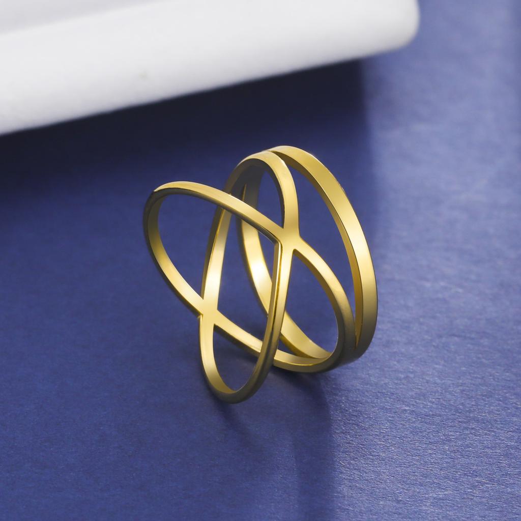 Cazador Stainless Steel Geometric Cross Rings for Women Minimalist Gold Color Finger Rings 2026 Jewelry Mother Day Party Gift