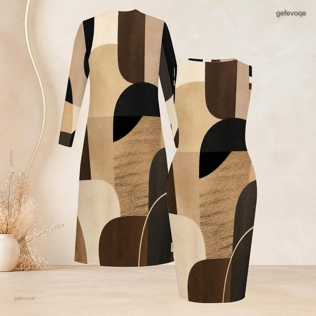 Women Plus Size Two Piece Set Abstract Printed Long Sleeve Open Front Cardigan Sleeveless Bodycon Dress