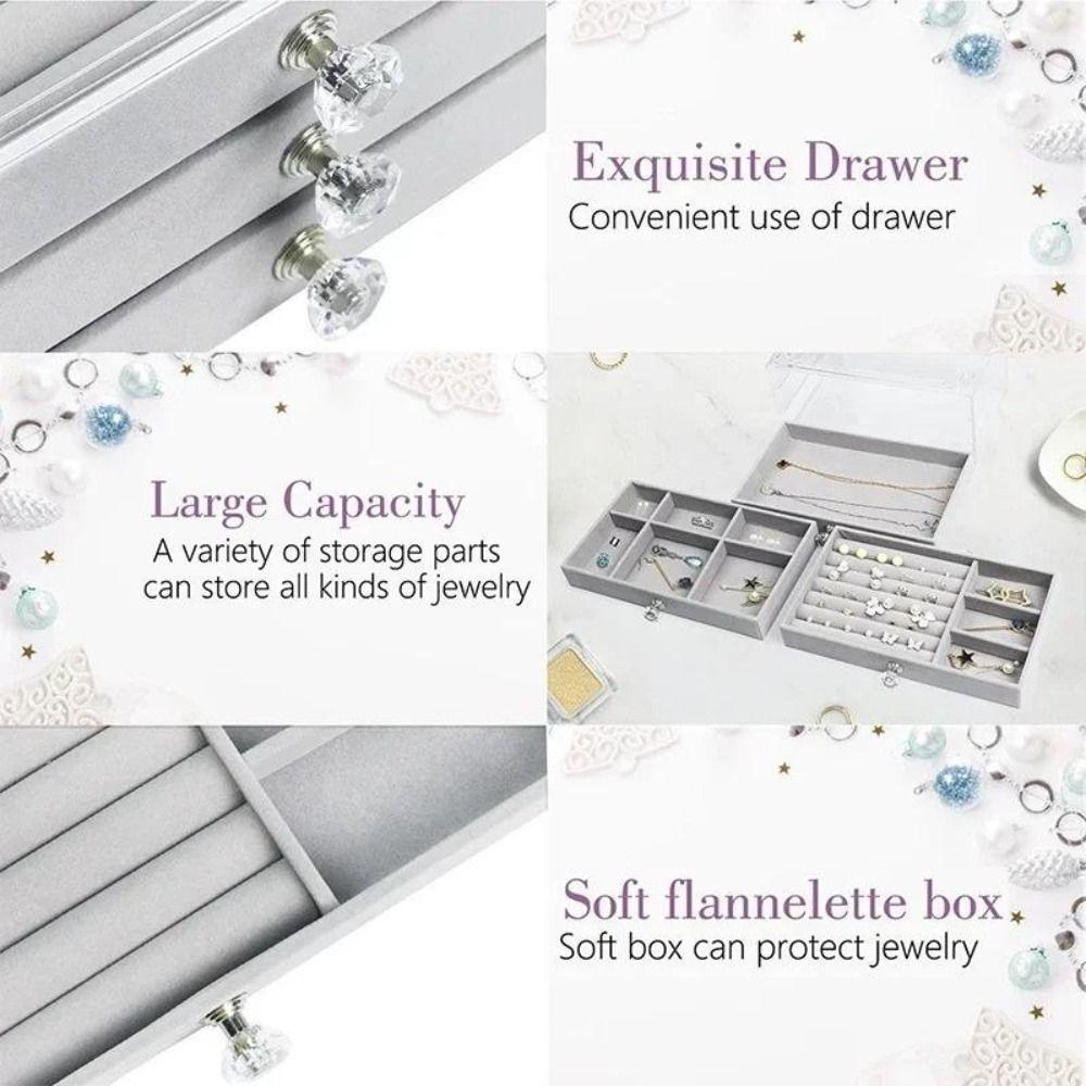3-Layer Flannel Jewelry Box High-Capacity Earrings Necklaces Storage  Home Storage