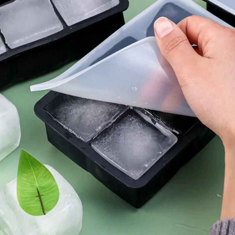 4/6/8Grids Silicone Ice Cube Molds with Lid Square Chocolate Mold Whiskey Cocktail Drinks DIY Ice Block Maker Bar Kitchen Tools
