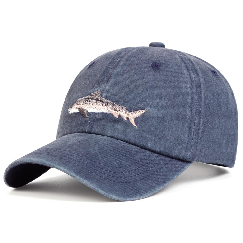 Unisex Shark Embroidery Wash Baseball Cap Spring and Autumn Outdoor Adjustable Sunscreen Hat