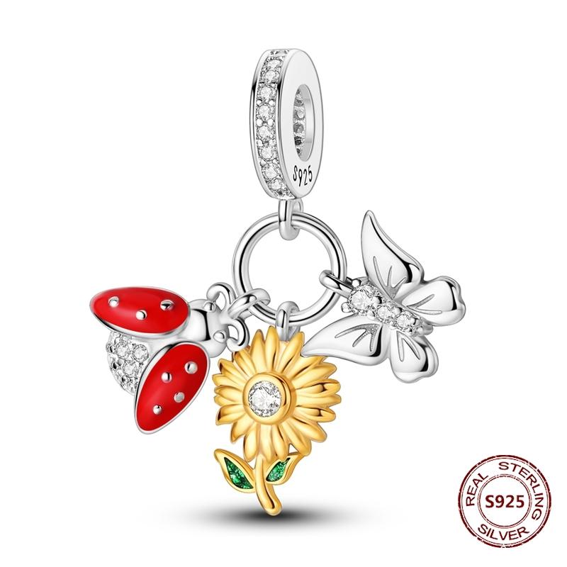 Butterfly Charm copper Authentic Pink Blue Zircon Fly Butterflies Safety Chain Clip Charm Bead Charms Compatible With Bracelets Do It Yourself Jewelle