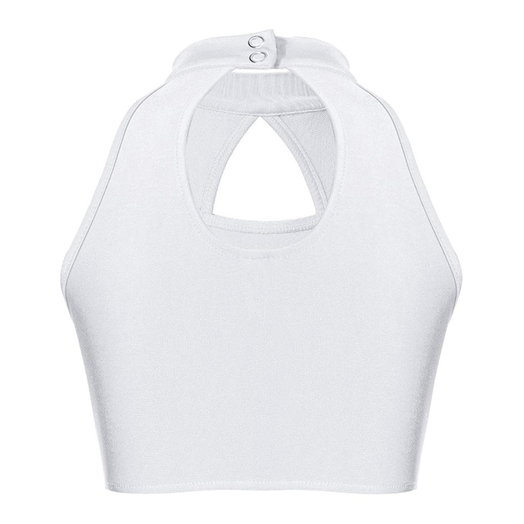 Girls Sleeveless Mock Neck Hollow Front Keyhole Back Sequin Patchwork Crop Top Dance Performance Top