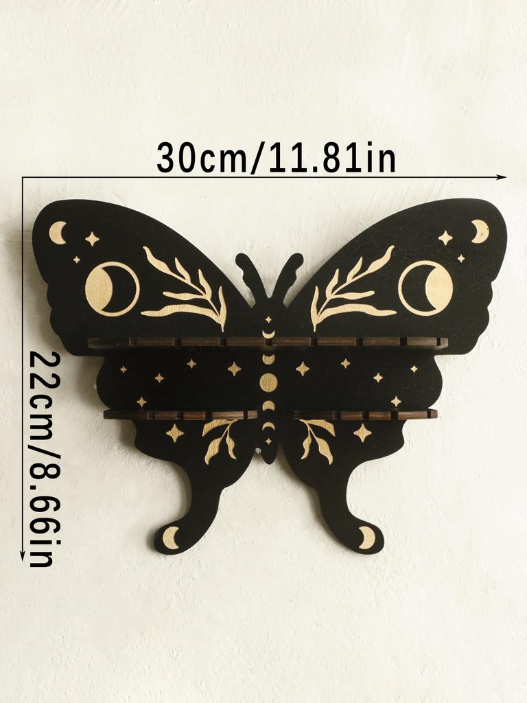 Black Butterfly Display Shelf Star&Moon Wood Floating Wall Shelves for Crystal Stone and Essential Oil Rack Witch Home Decor