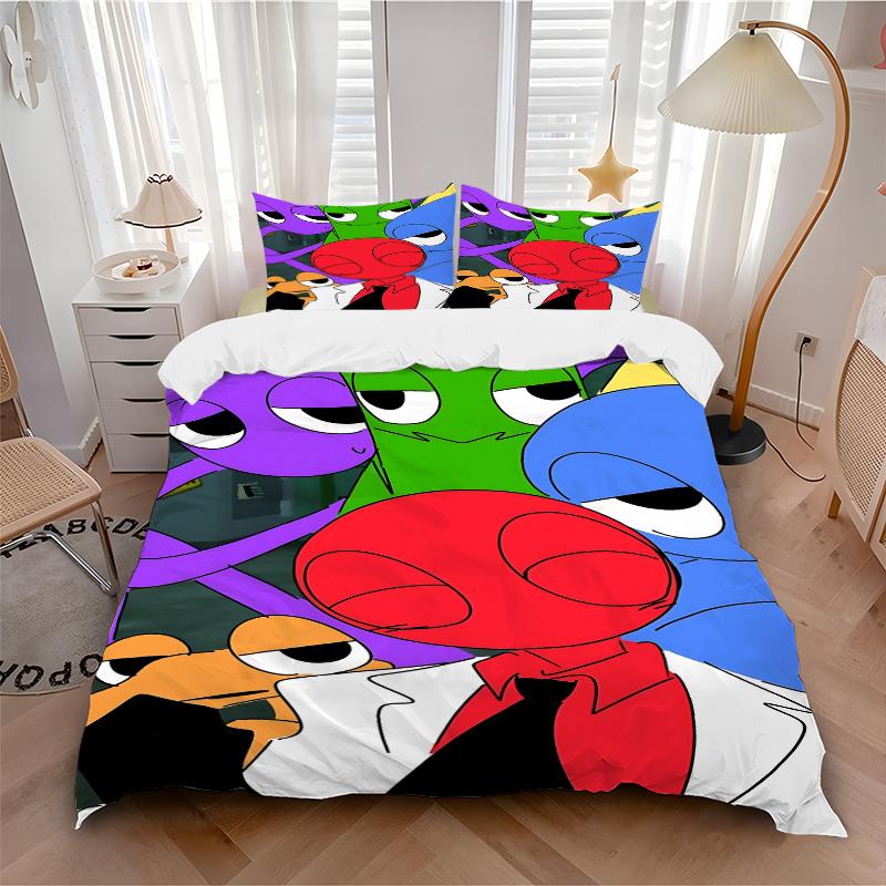 Colorful Cartoon Character Group Print 3Pcs Bedding Set,Duvet Cover with 2 Bedro,Pillowcase Home Birthday Gift