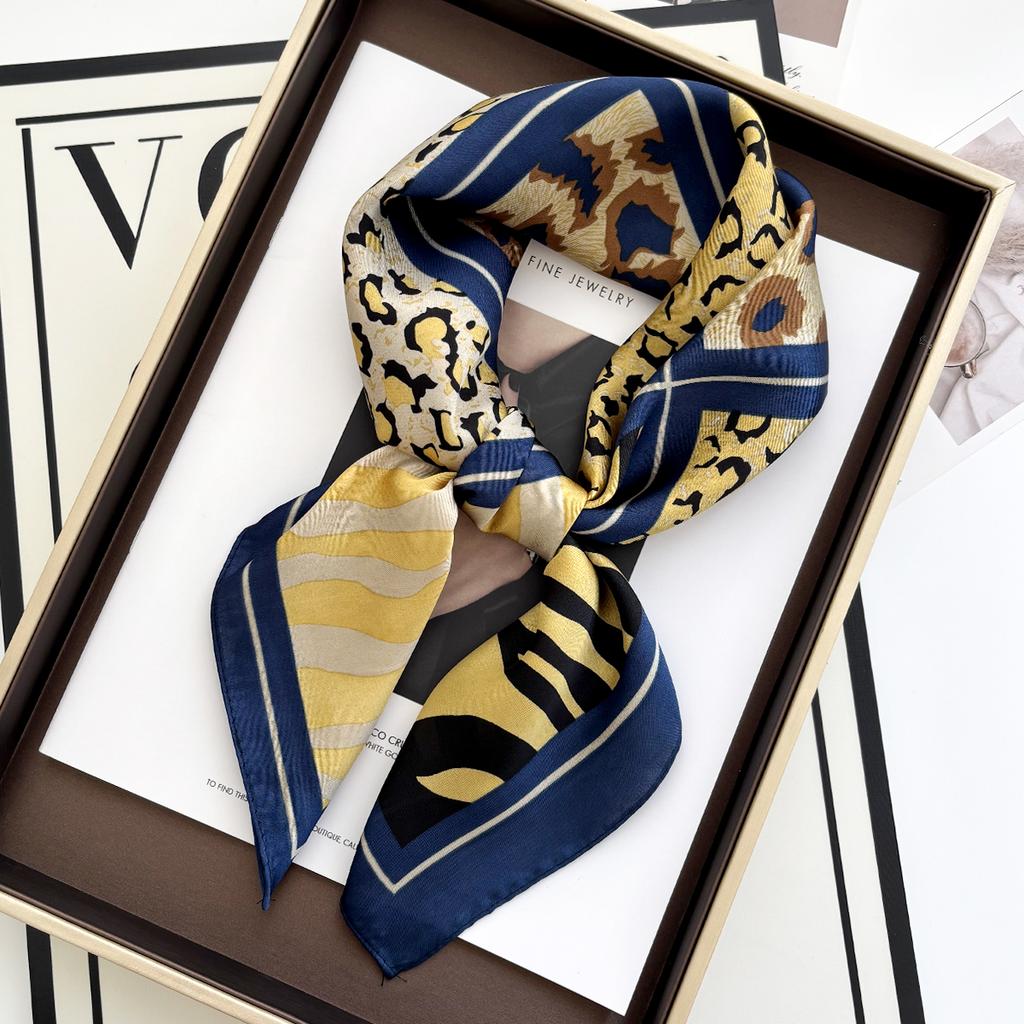 Luxury  Leopard Print Square Scarf Women'S Imitation Silk Scarf Casual Versatile Decoration Small Neck Scarf 70Cmx70Cm