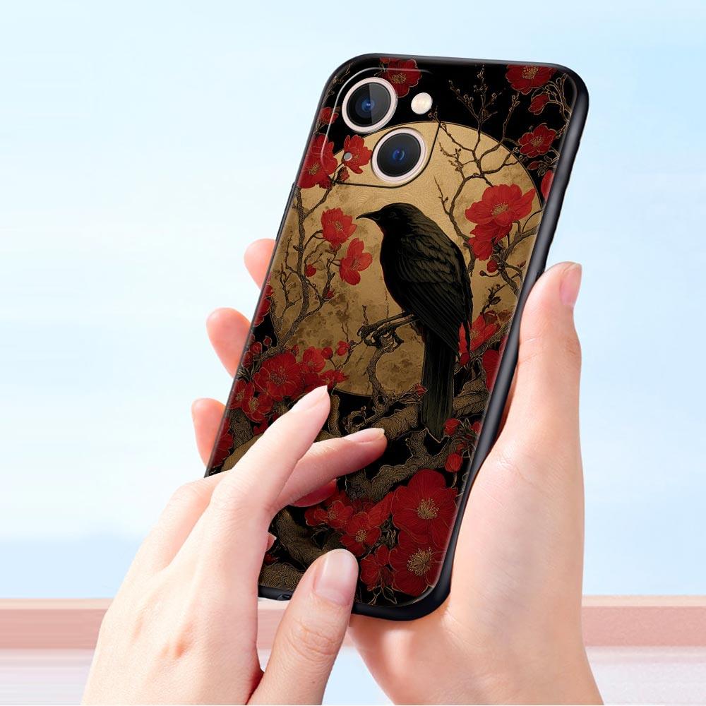 Black Raven Phone Case Cover for iPhone 17 16 15 14 13 12 11 Pro Max 17 Air Plus Shockproof Soft TPU Shell Fundas Capa Coque Bag