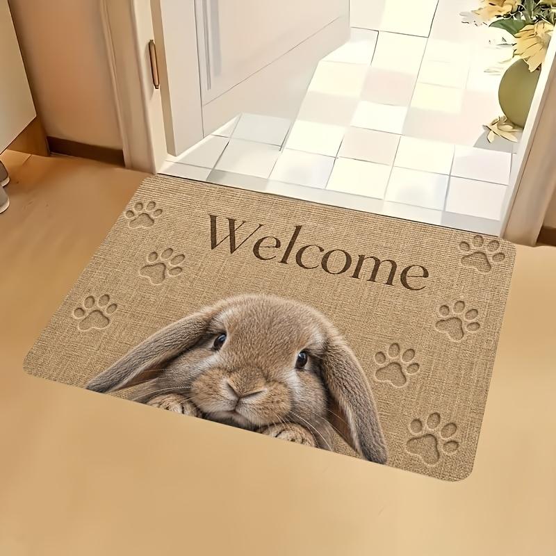 1Pcs Cute Rabbit Welcome Door Mat, Animal Paw Print Kitchen Rug, Non Slip Washable Floor Mat, Soft Indoor Entrance Carpet, Home Decoration