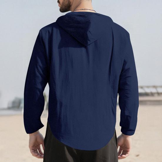 Camisetas para Hombre con Capucha Cordón Manga Larga Botones Tapeta Camisa Tops Color Liso Corte Regular Casuales Viaje Oficina Uso Diario