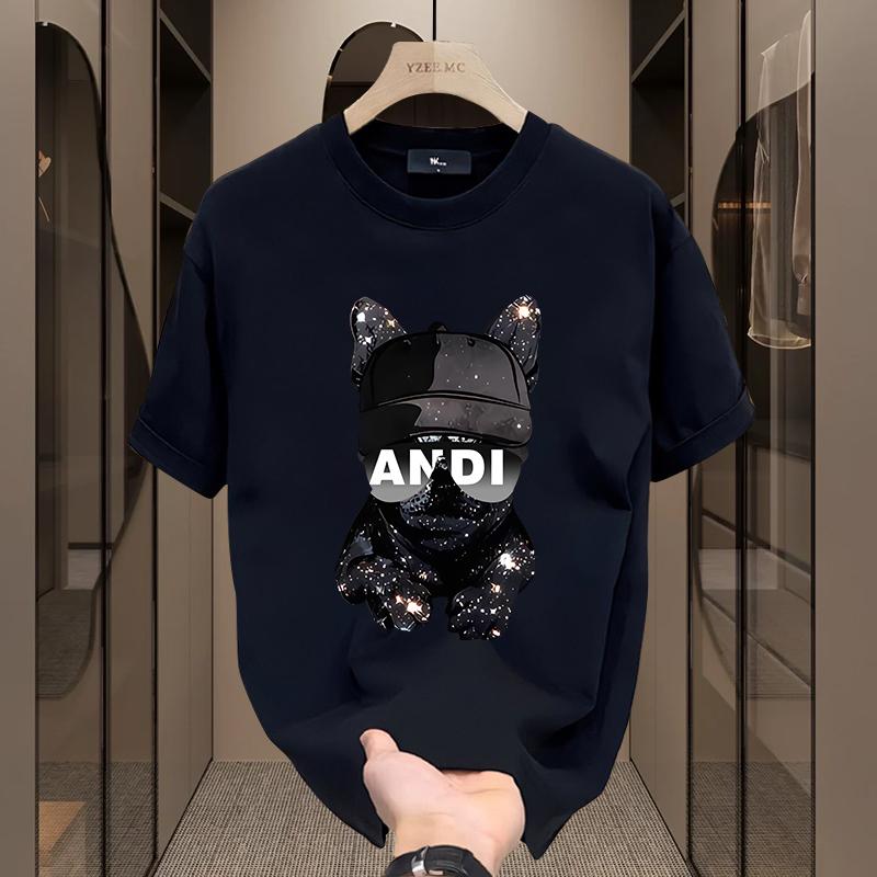 

Мужская хлопковая модная футболка с коротким рукавом, мужская модная брендовая летняя свободная универсальная новая мода, простой топ с принтом щенка 2XL чёрный
