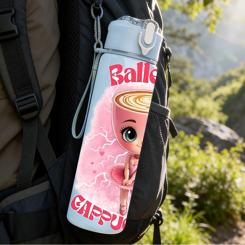 1PC Cute Ballerina Doll Cartoon Print 750ml Color Plastic Sports Water Bottle Leakproof Flip Straw Lid Suitable for Sports Office Home Use