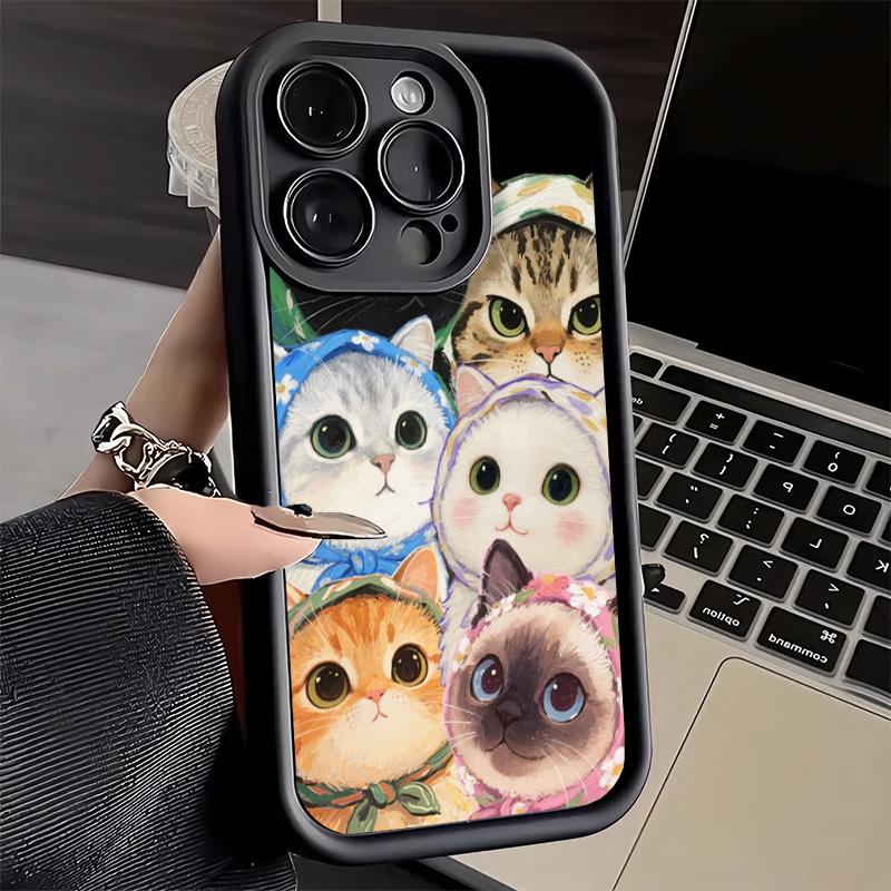 Phone Case for iPhone 17 Air 16E 15 16 Pro Max Cute Floral Headscarf Kitten Cover 14 Plus 13 12 Mini Soft Shell Silicone Fundas
