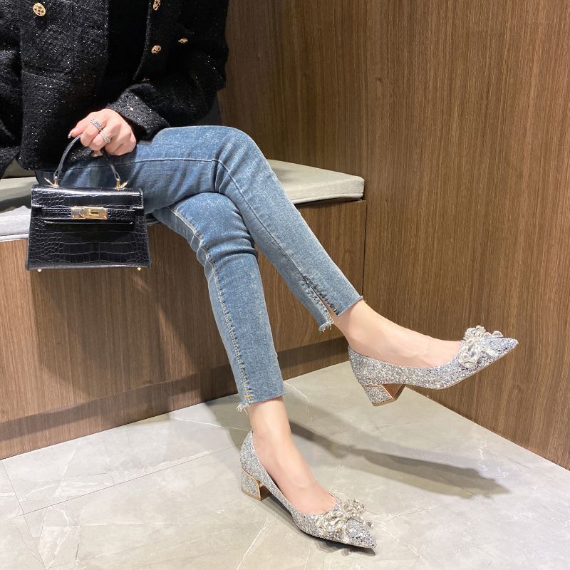 Wedding Dress Two Wear New Mid-heeled Shoes Not Tired Feet Thick Heel Bride Shoes Daily Wear Women Single Shoes 2025 Wedding Shoes Women