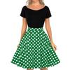Women's Crewneck, Short Sleeve Stitching, Contrasting Vintage Polka Dot Dress, Oversized Skirt