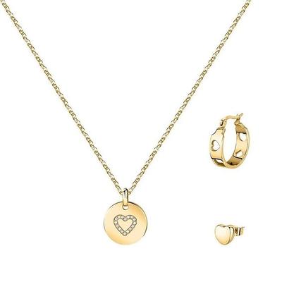 Goldfarbenes Stahlhalsband und Ohrringe Special Set Mit Weißem Zirkon LPS20ASD02 Für Damen