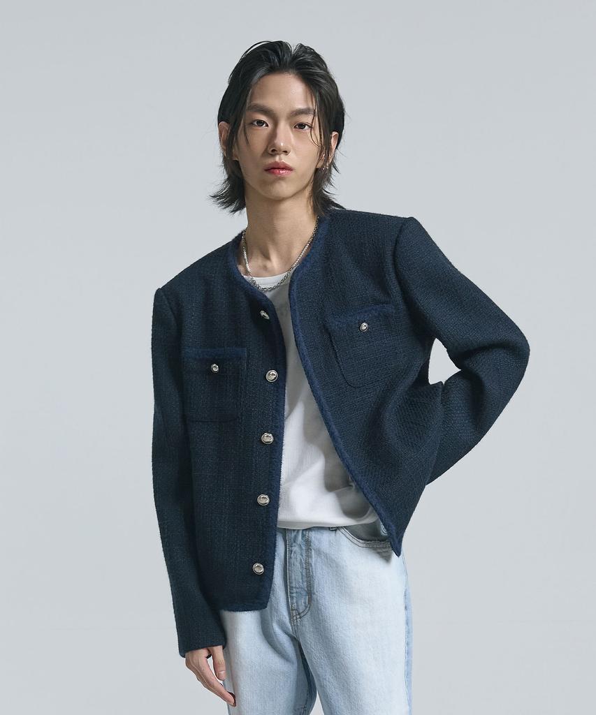 Ten Past Seven Collarless Tweed Jacket (2 Colors)