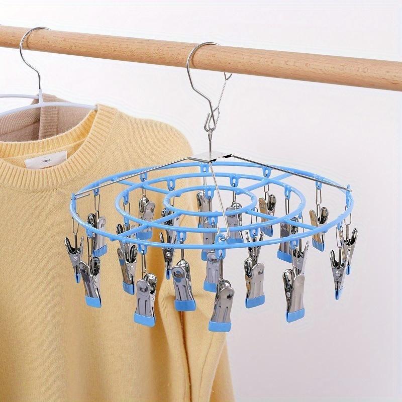 Air Drying Tool Balcony Stainless Steel Household Circular Clothes Hanger with Multiple Clips for Hanging Socks and Multifunctional Underwear Clip