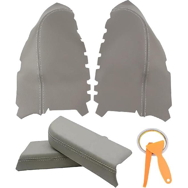 AUTOKAY 2pcs Leather Front Door Panels Armrest Cover Fits for Honda Pilot 2009-2015 - Gray