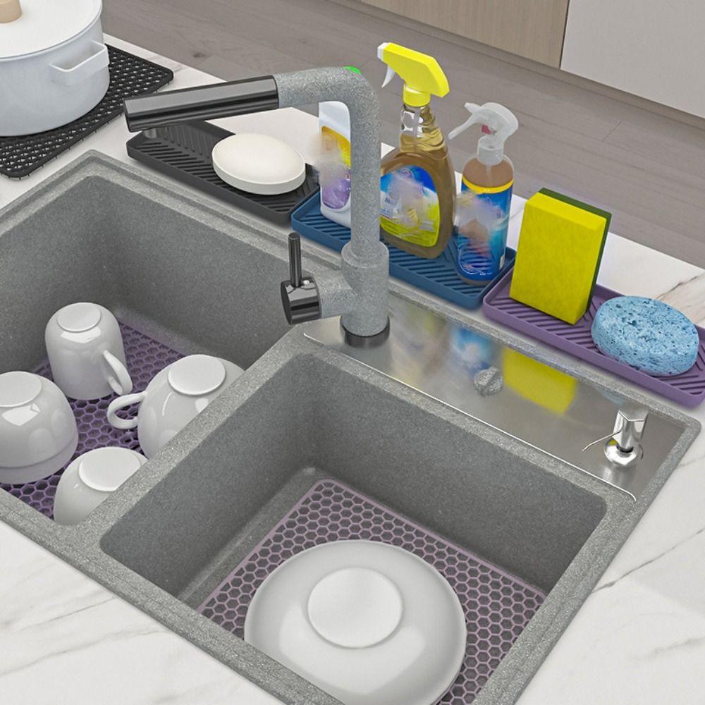 Heat Resistant Dishwasher Mat Non-slip Tea Cup Mat Tableware Silicone Dish Drying Mat  Kitchen