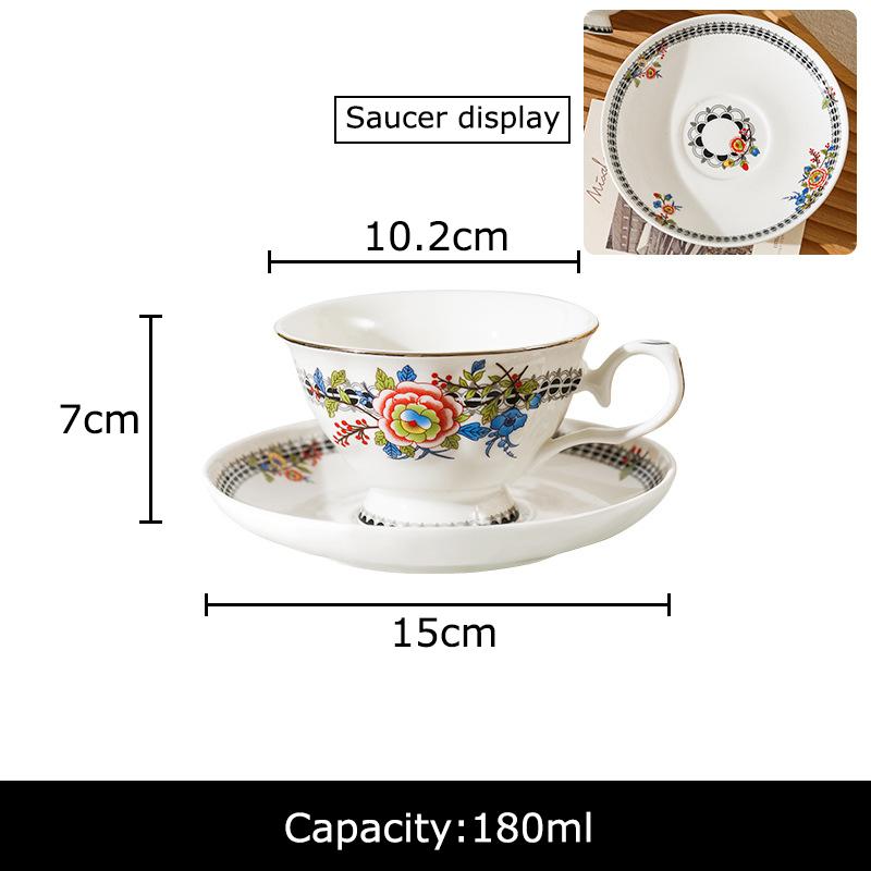 

Peony Wreath Pattern Mugs Classic Porcelain Cup&saucer Tableware Coffee Mug Dining Table Afternoon Tea Teacup Fruits Juice Cup 180ml