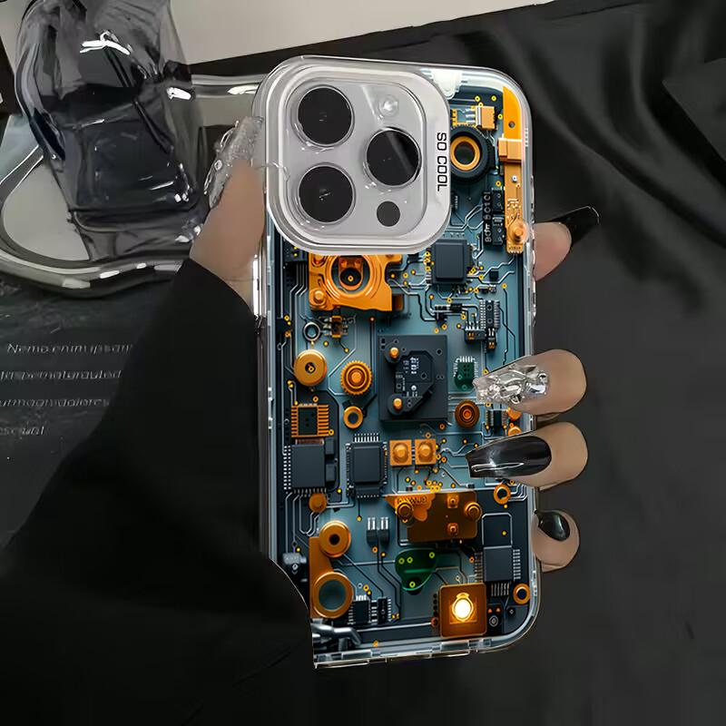 Advanced Circuit Board Electroplate Silver IMD Phone Case For iPhone 16 15 14 13 12 11 Pro Max 7 8 16 Plus 16E SE X XS XR Cover