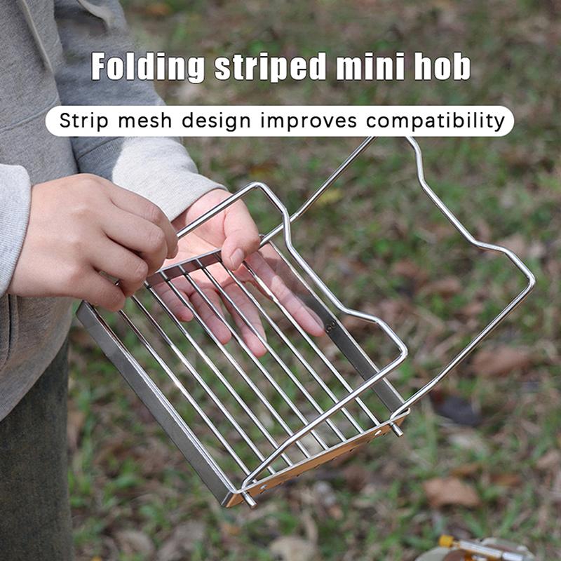 Teglia Supporto Pieghevole da Esterno Acciaio Inossidabile Porta Fornello Camping Portatile Pieghevole Mini Griglia Barbecue