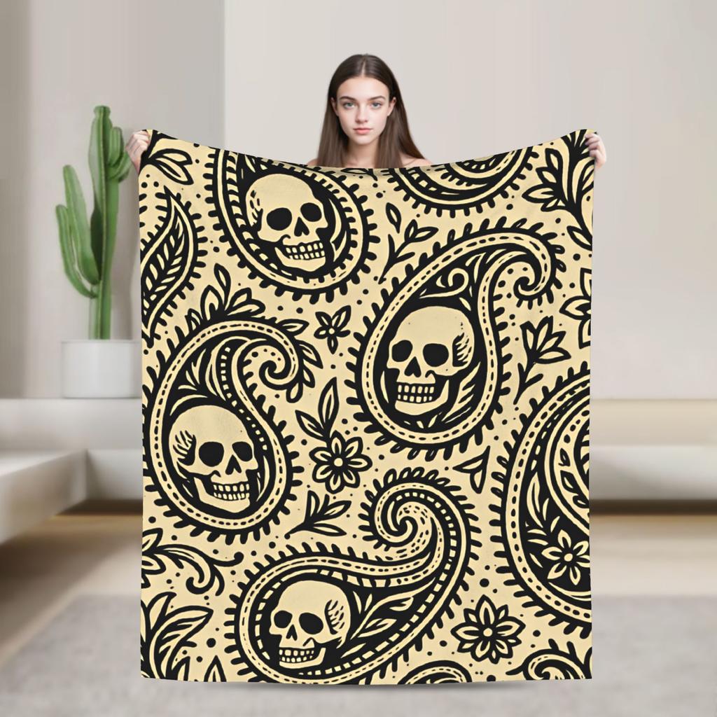Skull Paisley Vintage Seamless Pattern Throw Blanket Super Soft Graphic Blanket For Home Decor Office Bedspread Bed Cover