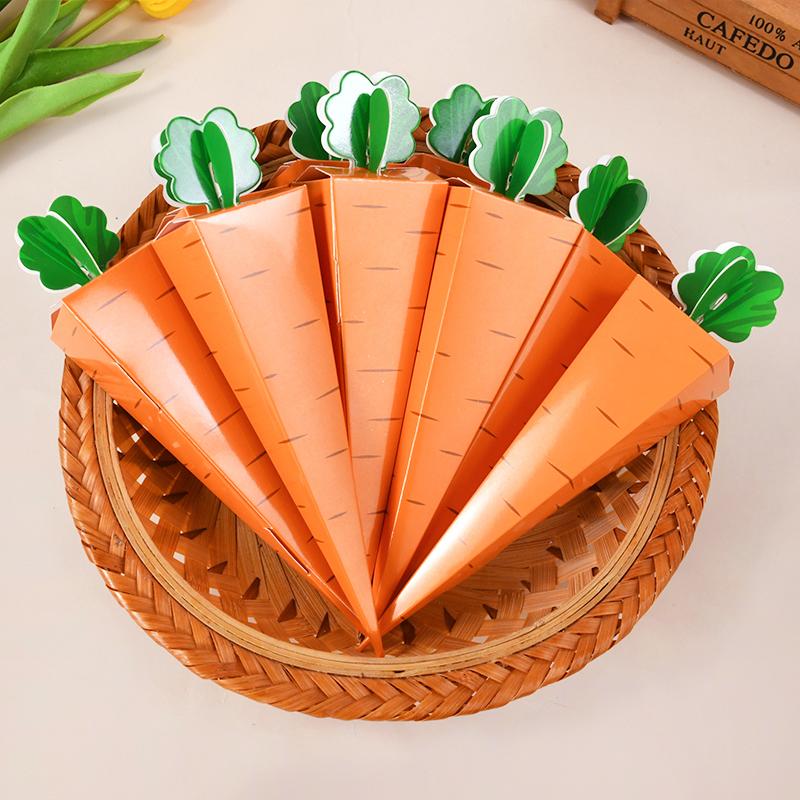 12Pcs 3D Carrot Paper Candy Box Easter Rabbit Cookie Snack Packaging Bags Spring Easter Party Decoration Kids Birthday Favors