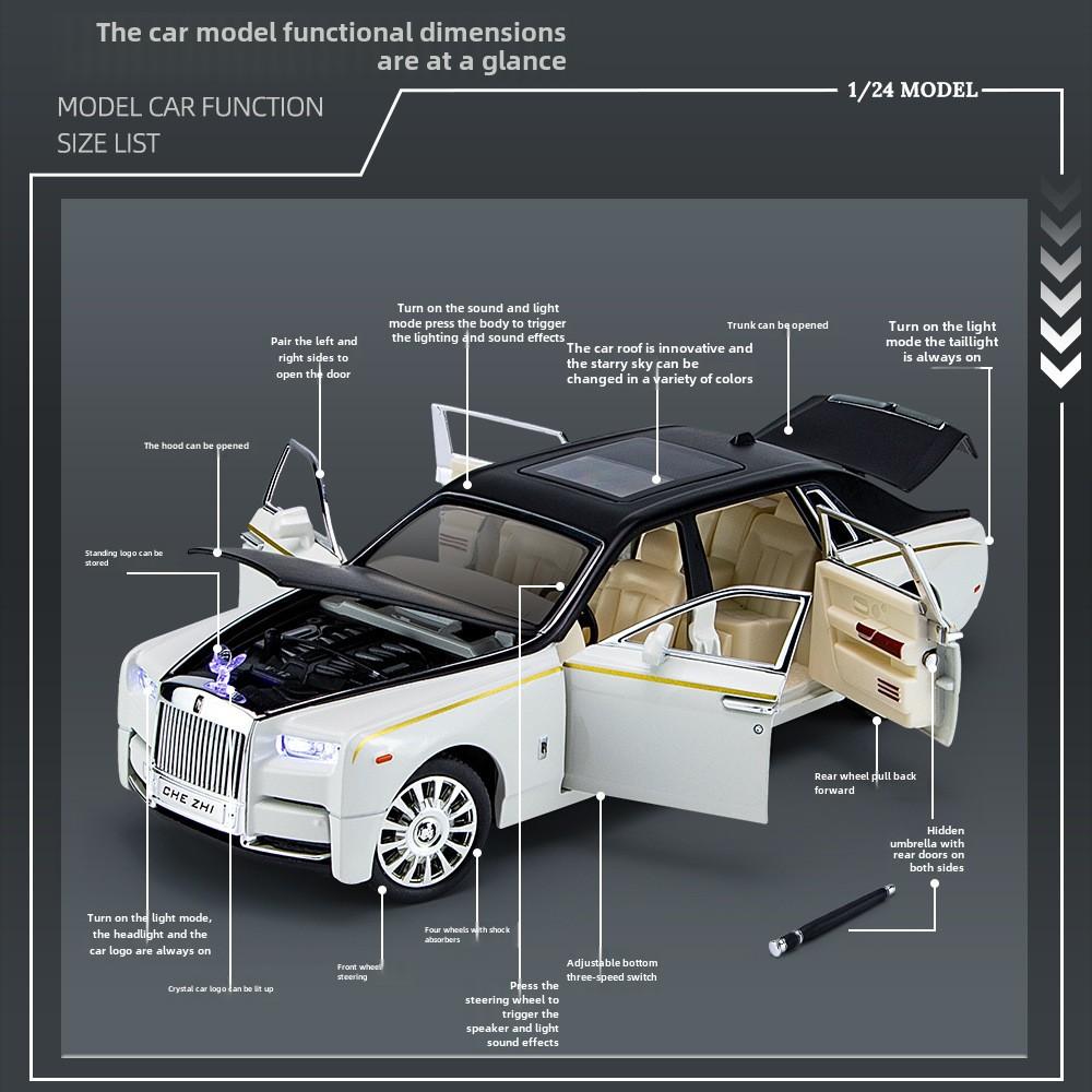 1/24 Rolls-Royce Phantom Alloy Car Model with Sound, Light, and Starry Sky Roof for Kids' Collection and Decoration.